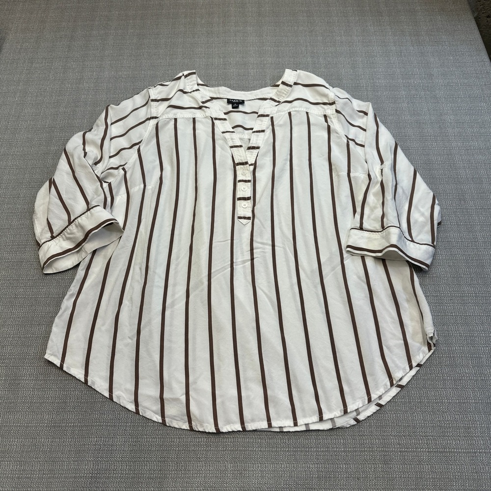 Torrid Harper Top Plus Size 2 Popover Striped 3/4 Sleeve Blouse Button V Neck
